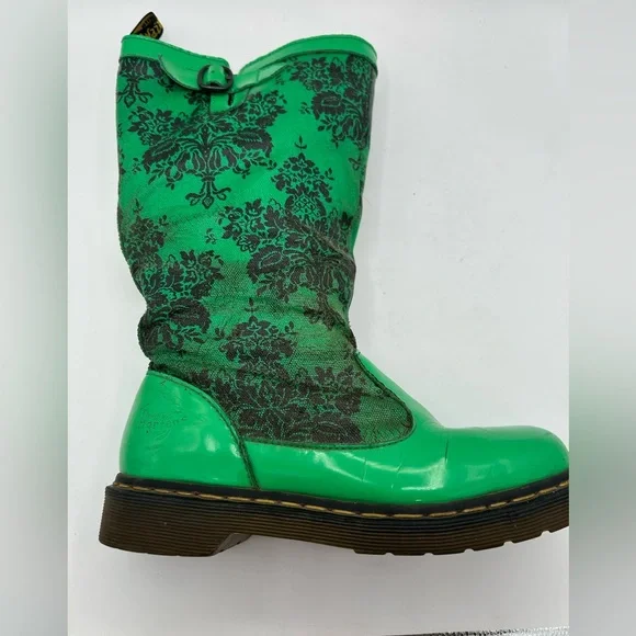 RARE Dr Martens green floral Rain Nellie  Wellies Welly Wellington boot VINTAGE - Picture 2 of 16